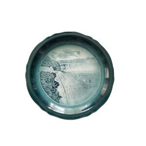 Buffalo Pottery Niagara Falls Souvenir Plate Dark Green 8" Waterfall Vacation